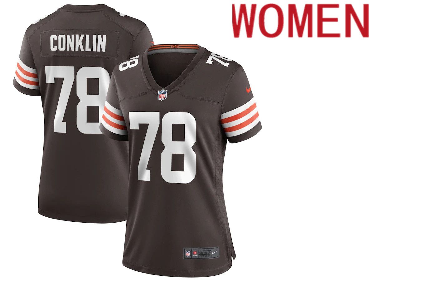 Women Cleveland Browns #78 Jack Conklin Nike Brown Player Game NFL Jersey->women nfl jersey->Women Jersey